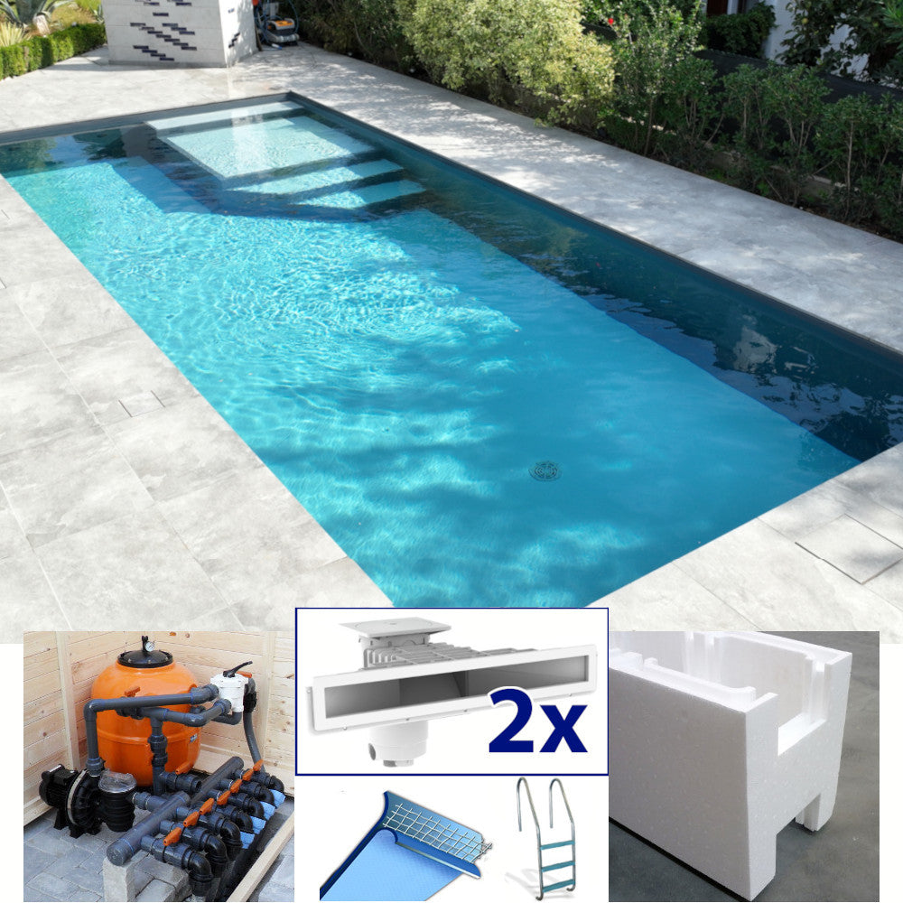 Easy kit Sand Line, kit piscina fai da te 6 x 8 x h 1.50, skimmer sfioratore filtro a sabbia