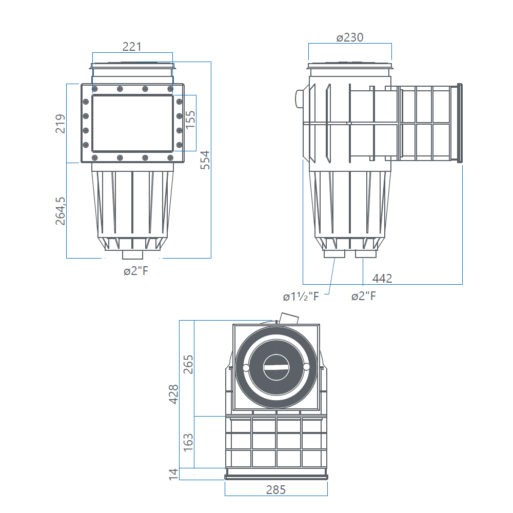 Skimmer bocca stretta in ABS per piscina in liner PVC - Pool's bianco misure