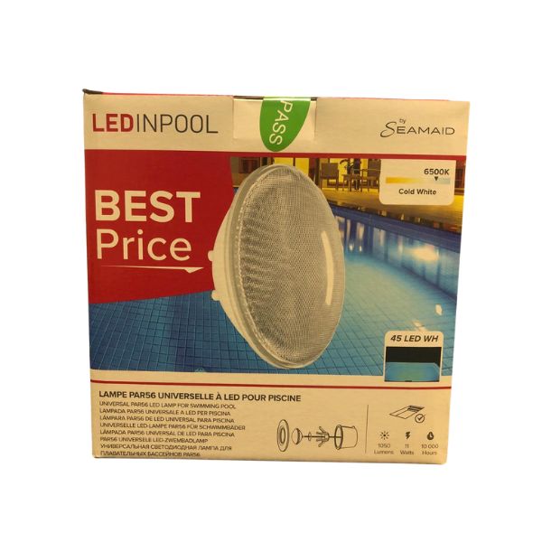 Seamaid 502433 Lampada faro PAR56 per piscina, 45 Led bianco, 11W
