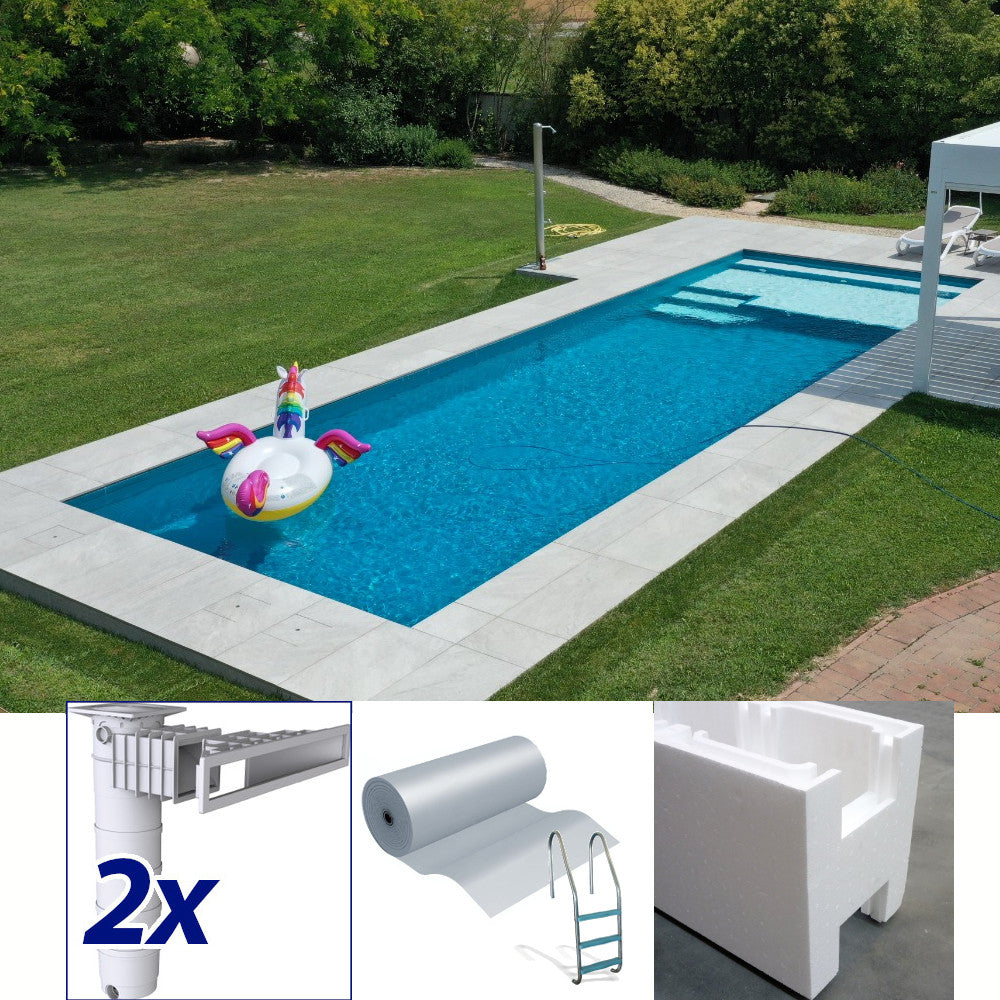 Easy kit Skimmer Kart, kit piscina fai da te 6 x 11 x h 1.50, skimmer sfioratore filtrante