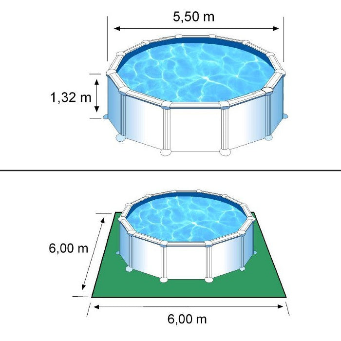 ATLANTIS - Ø 550 x h132 cm - filtro SABBIA - piscina fuoriterra rigida in acciaio colore bianco Dream Pool - Grè ingombro