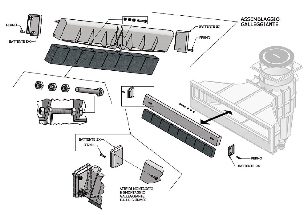 Battente bianco completo per skimmer sfioratore Pool's schema tecnico