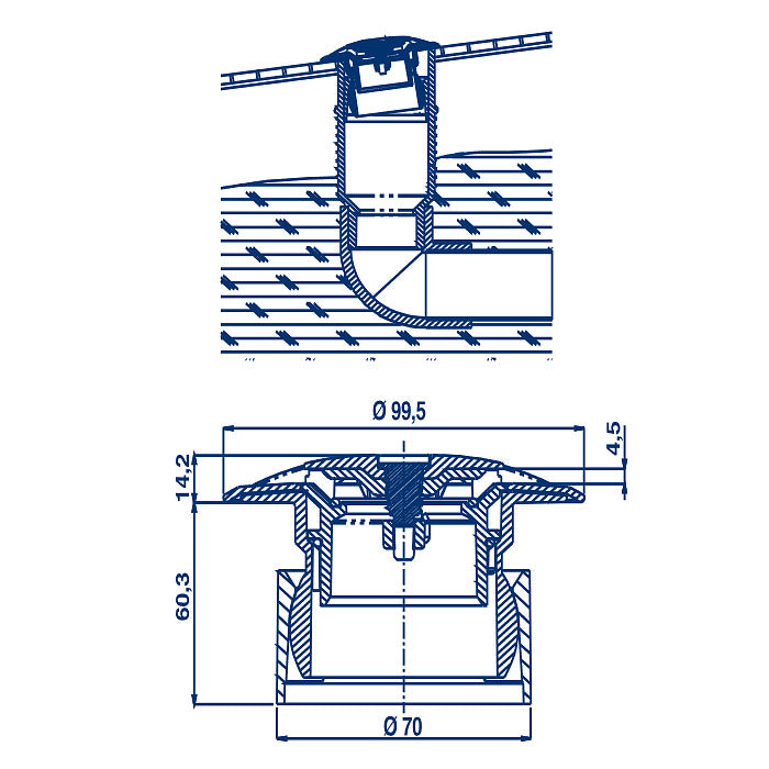 Bocchetta di fondo oscillante per piscina in cemento Astralpool dimensioni