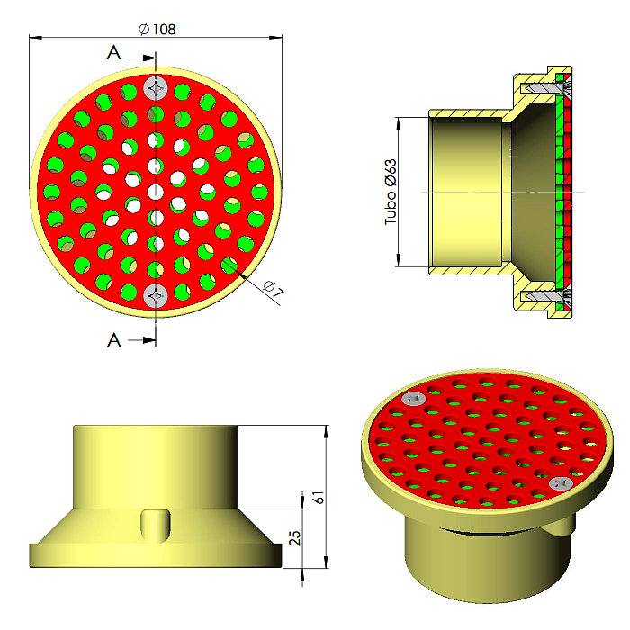 Bocchetta di mandata 3 posizioni in Abs per piscina in cemento Astralpool bianco dimensioni