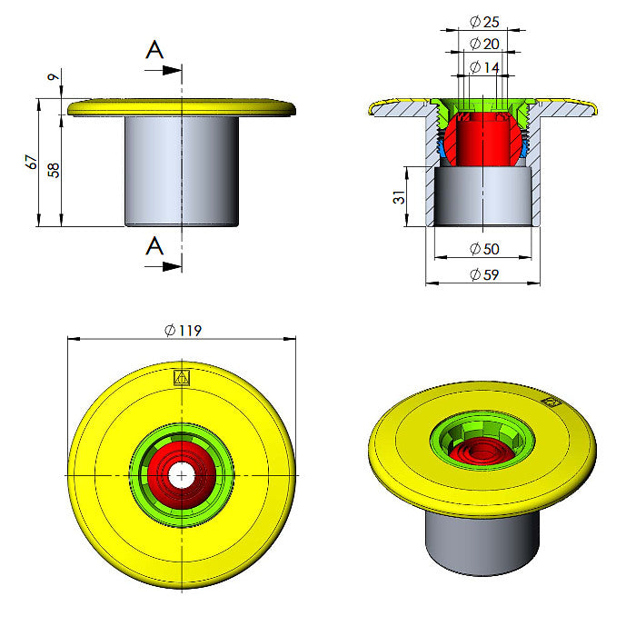Bocchetta d'immissione Multiflow in ABS per incollaggio per piscina in cemento Astralpool bianco dimensioni