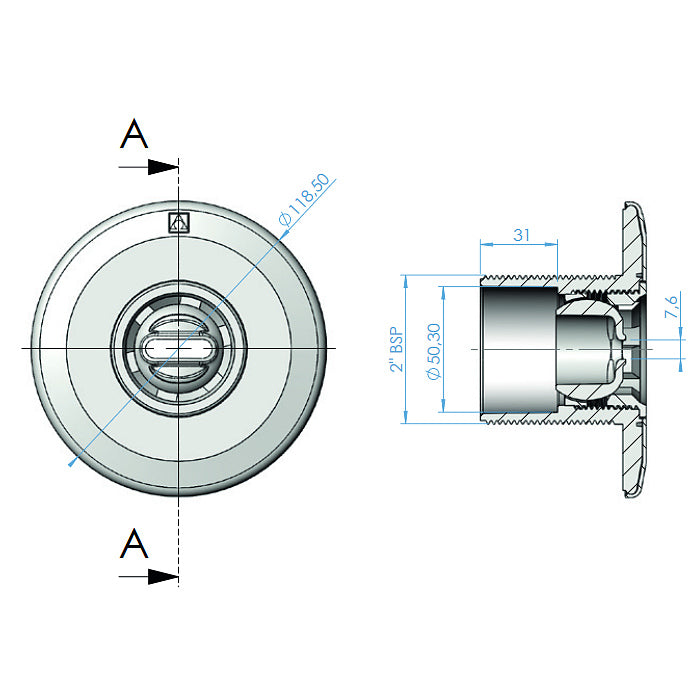 Bocchetta per immissione NORM in ABS per piscina in cemento Astralpool bianco dimensioni
