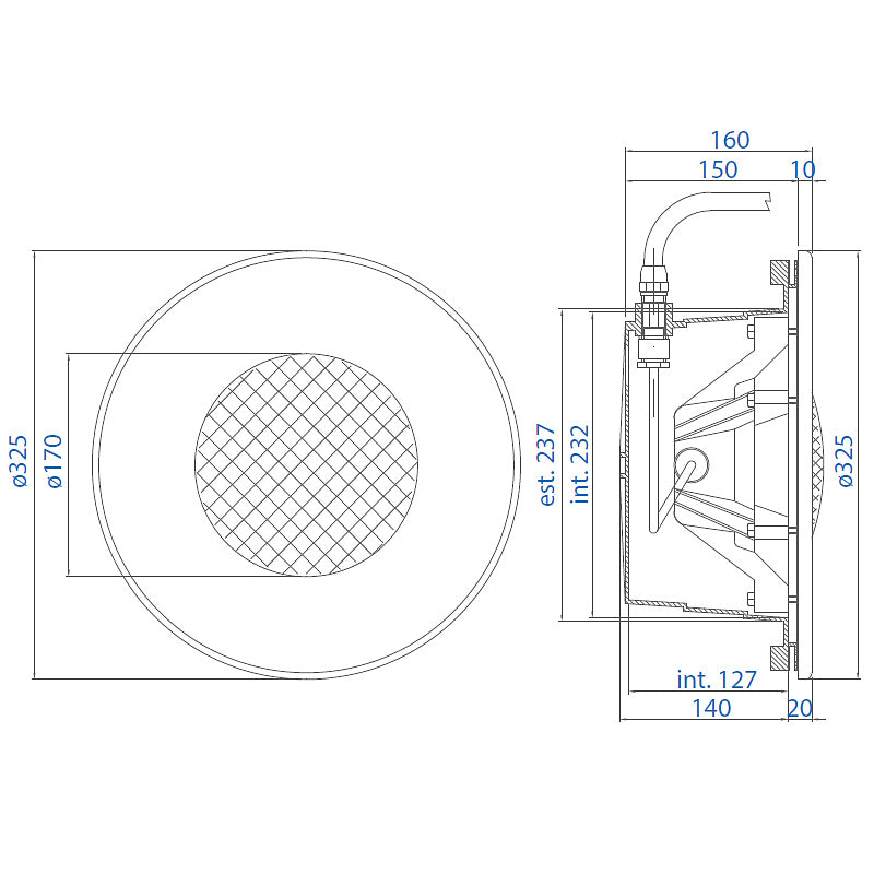 Corpo faro Pool's senza lampada per piscina DIMENSIONI