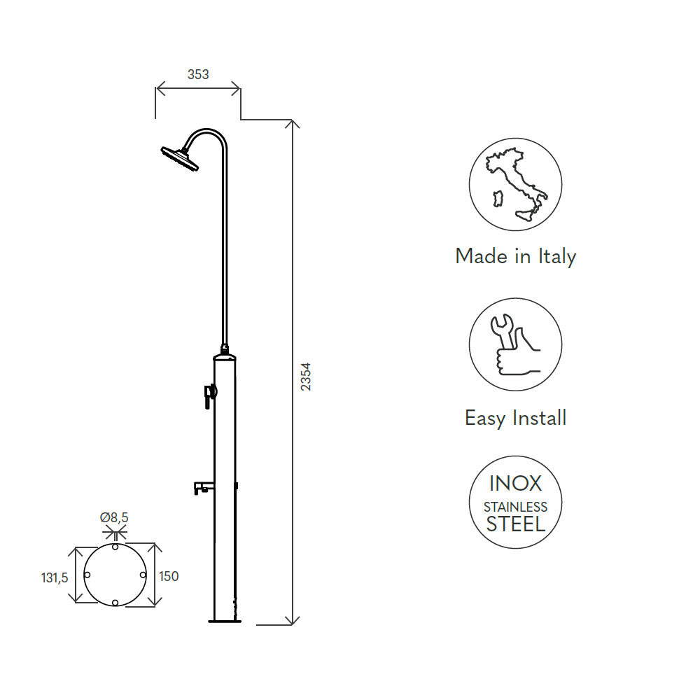 Doccia da esterno MINIJET-M Solarjet Tecnocontrol Ati  scheda tecnica