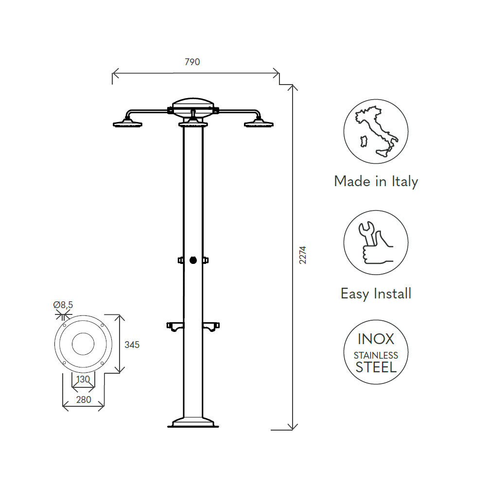 Multi doccia da esterno MUL-4P Solarjet Tecnocontrol Ati scheda tecnica