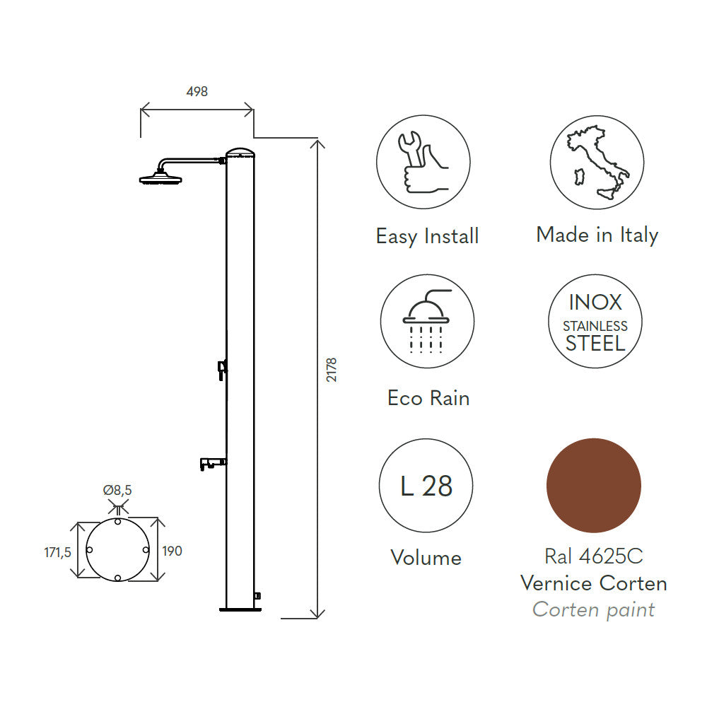 Doccia solare da esterno SOL-G4625 Eco Rain Ati scheda tecnica