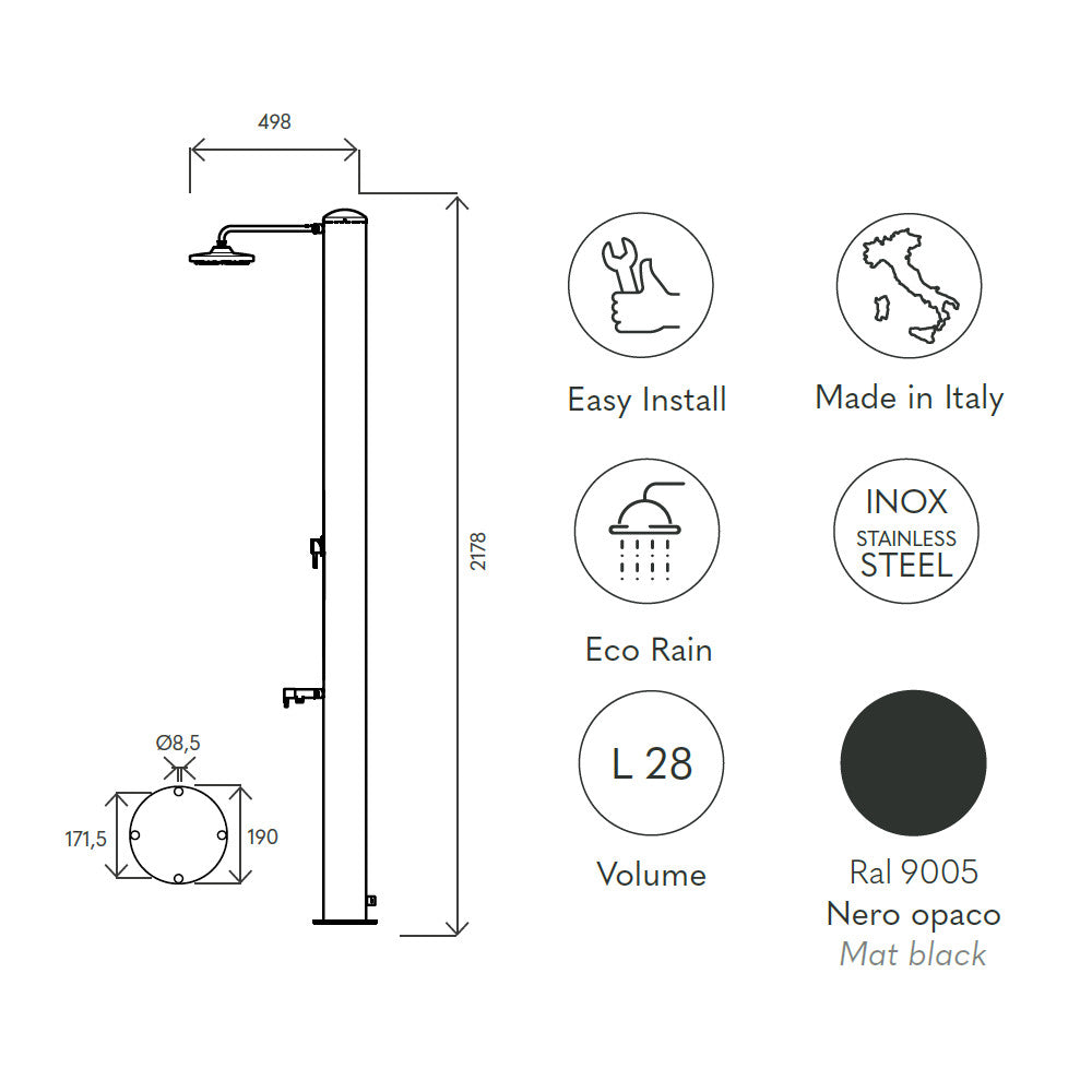 Doccia solare da esterno SOL-GN Eco Rain Ati scheda tecnica