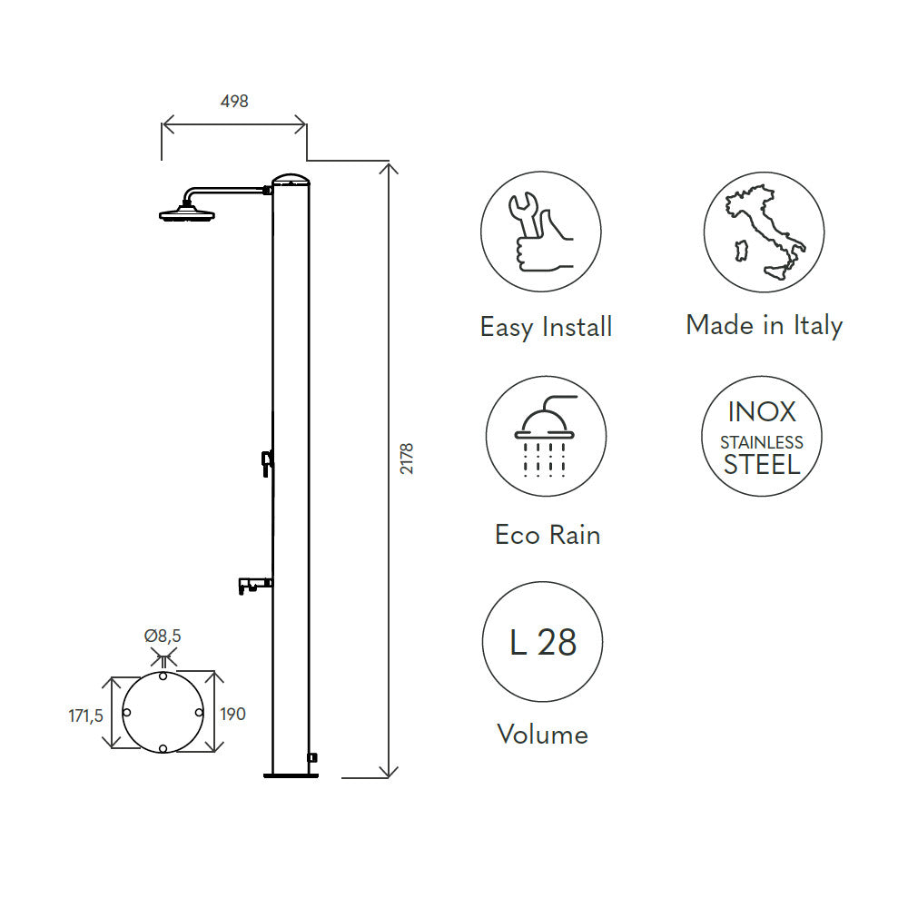 Doccia solare da esterno SOL-GS Eco Rain Ati scheda tecnica