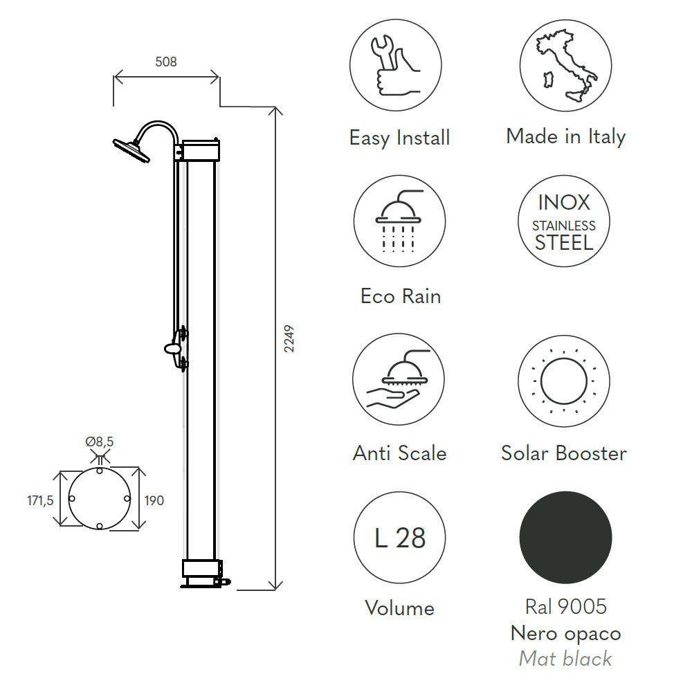 Doccia solare da esterno SOL-N scheda tecnica