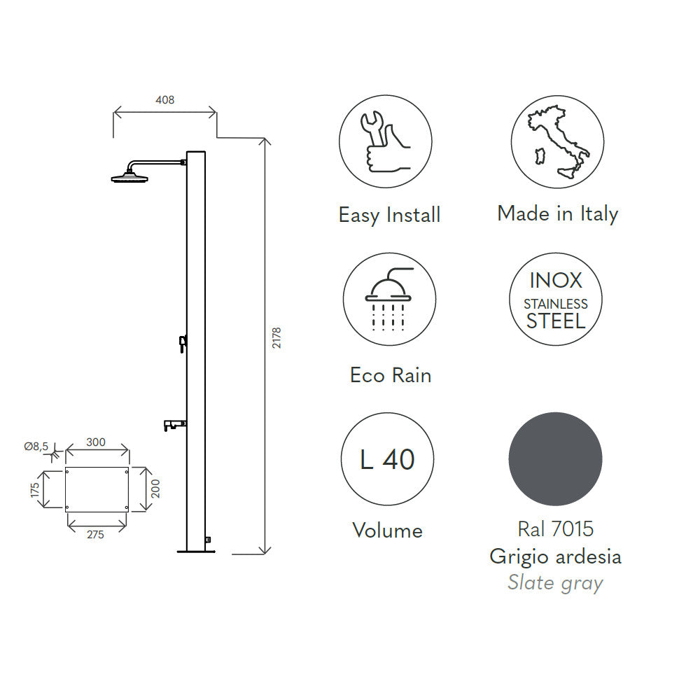 Doccia solare da esterno SOL-RN eco rain Ati scheda tecnica