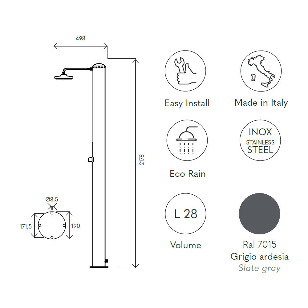 Doccia solare da esterno SOL-TGA Eco Rain Ati scheda tecnica