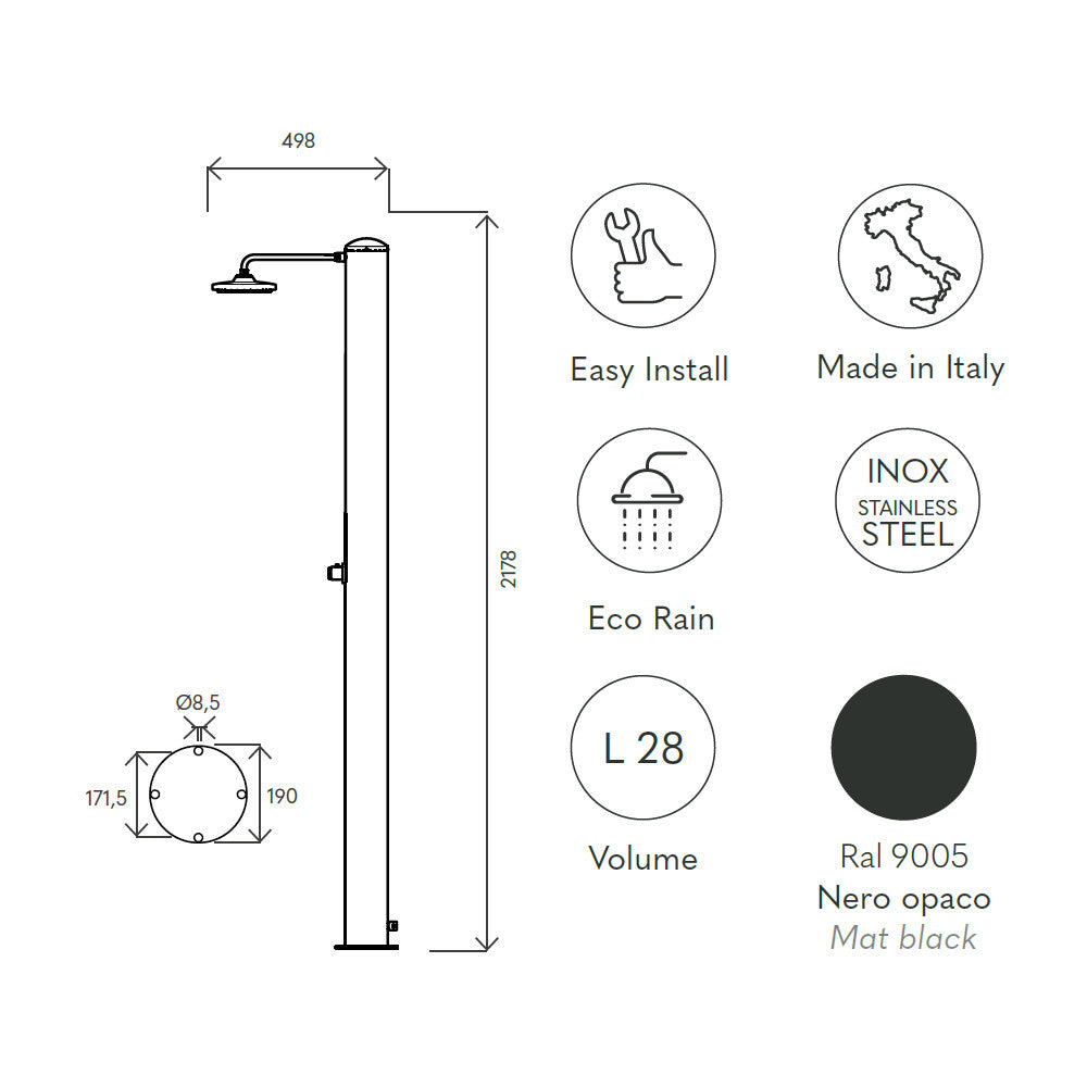 Doccia solare da esterno SOL-TGN Eco Rain Ati scheda tecnica