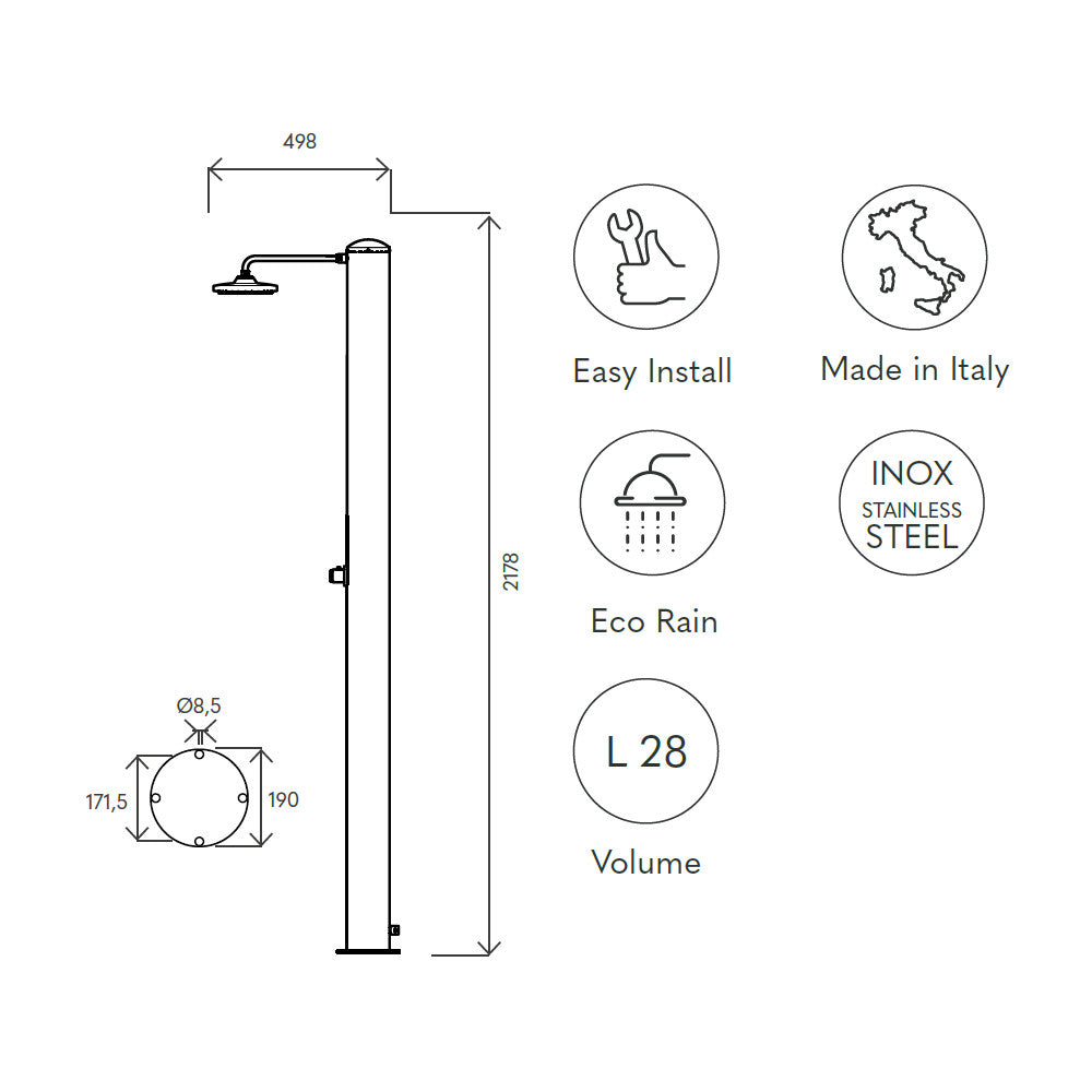 Doccia solare da esterno SOL-TGP Eco Rain Ati scheda tecnica