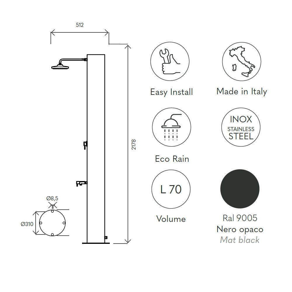 Doccia solare da esterno SOL-XN Eco Rain Ati scheda tecnica