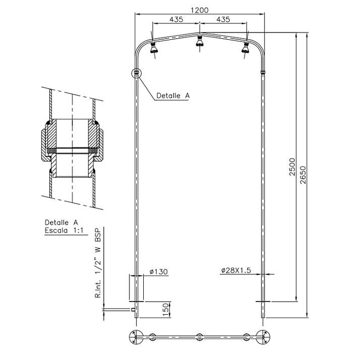 Doccia tunnel ad un arco con 3 soffioni per piscine pubbliche Astralpool in acciaio dimensioni