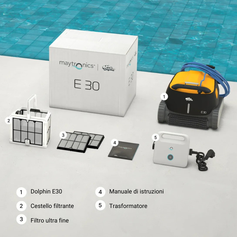 Robot Dolphin E30 per la pulizia della tua piscina - contenuto della scatola