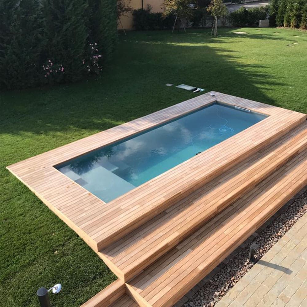 Easy kit Sand Line, kit piscina fai da te 5 x 11 x h 1.50, skimmer sfioratore filtro a sabbia - pavimentazione in finto legno