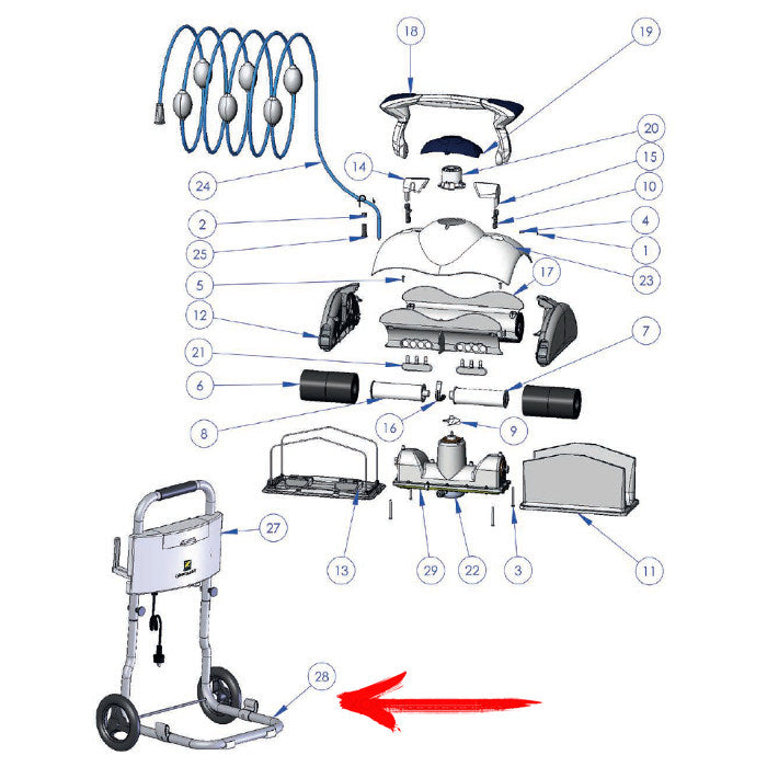 Carrello per robot pulitori Zodiac Cybernaut e Lazernaut - esploso