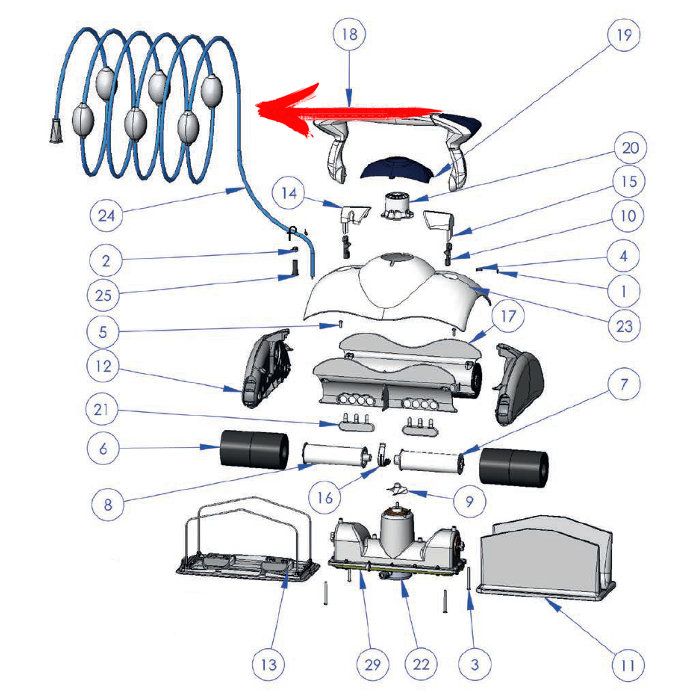 Cavo 17 m per Robot piscina Zodiac Cybernaut NT e Lazernaut con galleggianti