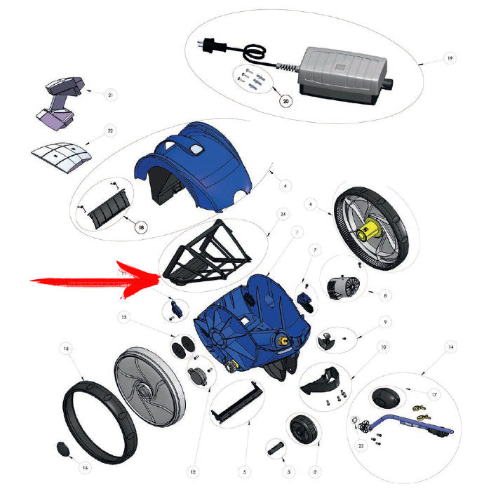 Cestello filtrante di ricambio per robot piscina Zodiac Vortex 1 esploso