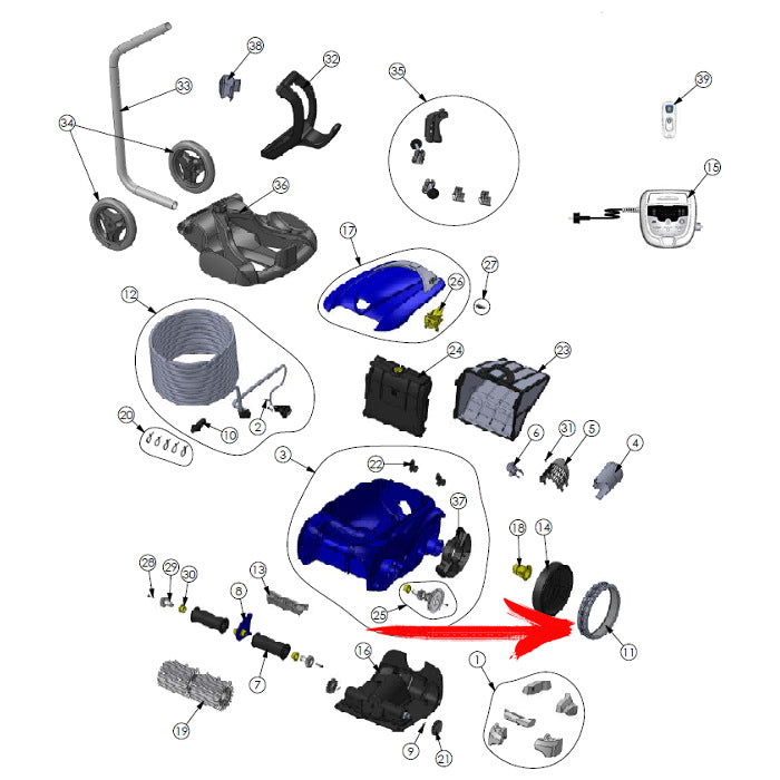 Pneumatico / membrana in gomma per ruota Zodiac Vortex / OV / RV per piscine con rivestimento in piastrelle esploso robot