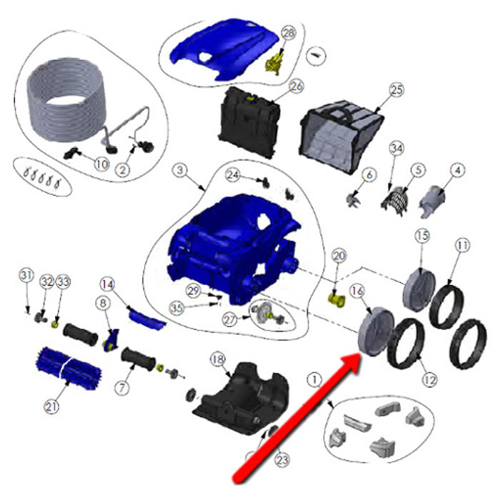 Ruota anteriore grigia per robot Zodiac Vortex / Rv ricambi zodiac