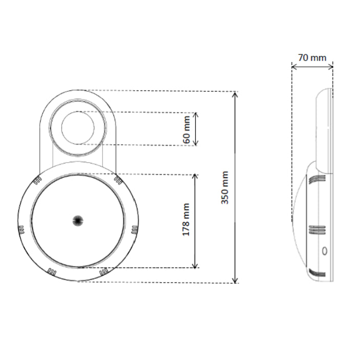Faro a led bianco Seamaid per piscine fuori terra 18 Led 9W disegno tecnico