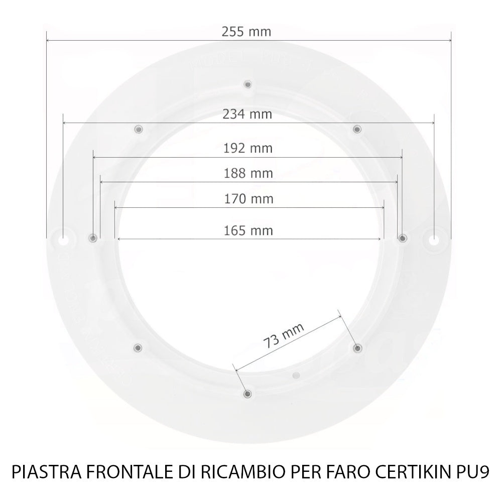 Kit ricambi faro Certikin PU9 per rimessa a nuovo facciata piastra misure