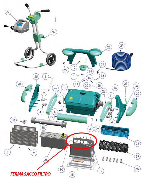 Coppia barre ferma sacco filtro per Robot pulitori Zodiac esploso