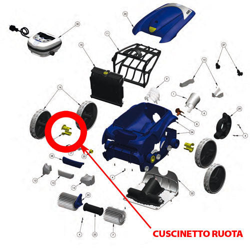 Cuscinetto / perno per ruota Zodiac Vortex / OV / RV esploso