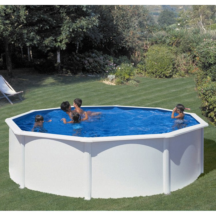 FIDJI - Ø 350 x h120 cm - filtro SABBIA - piscina fuoriterra rigida in acciaio colore bianco Dream Pool - Grè ambientata