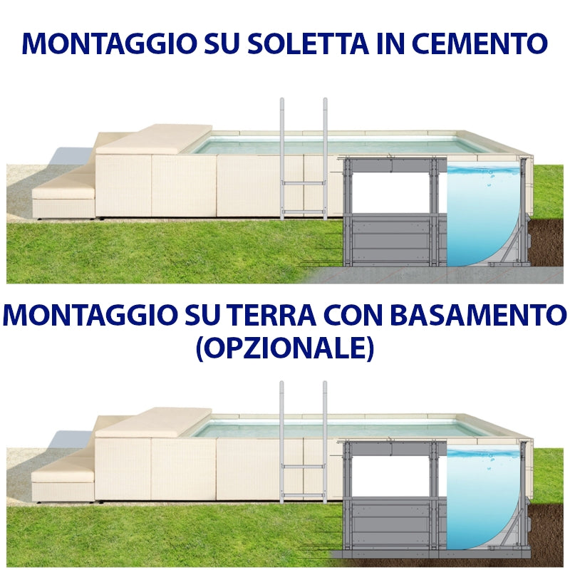 Piscina seminterrata Laghetto Divina 3 x 6 m | Filtro a sabbia 10 mc montaggio opzioni