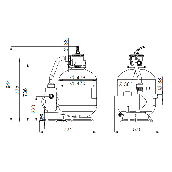 Impianto di filtrazione completo Easysand by Shott 15 MC/H pompa 1,2 cv dimensioni