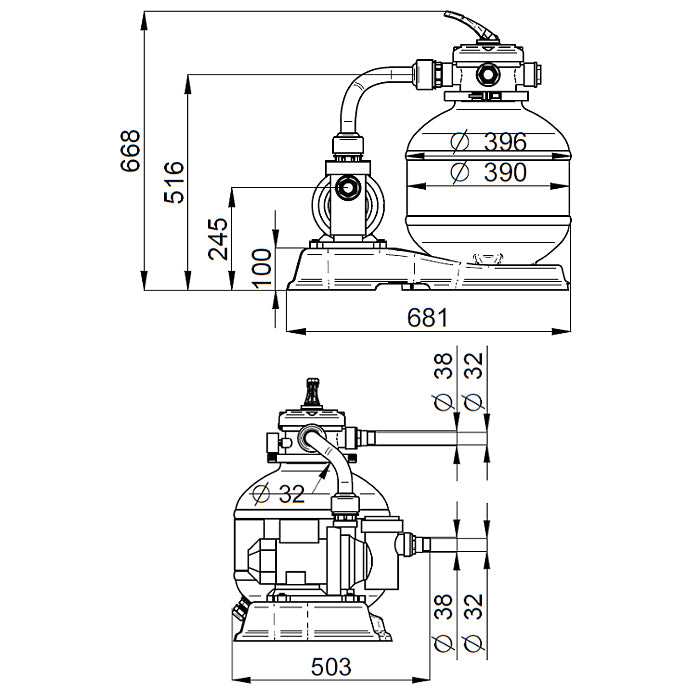 Impianto di filtrazione completo Easysand by Shott 8 MC/H pompa 0,50 cv dimensioni