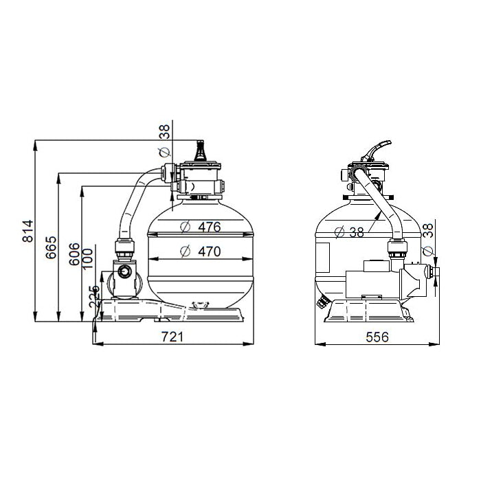 Impianto di filtrazione completo Easysand by Shott 12 MC/H pompa 0,60 cv dimensioni