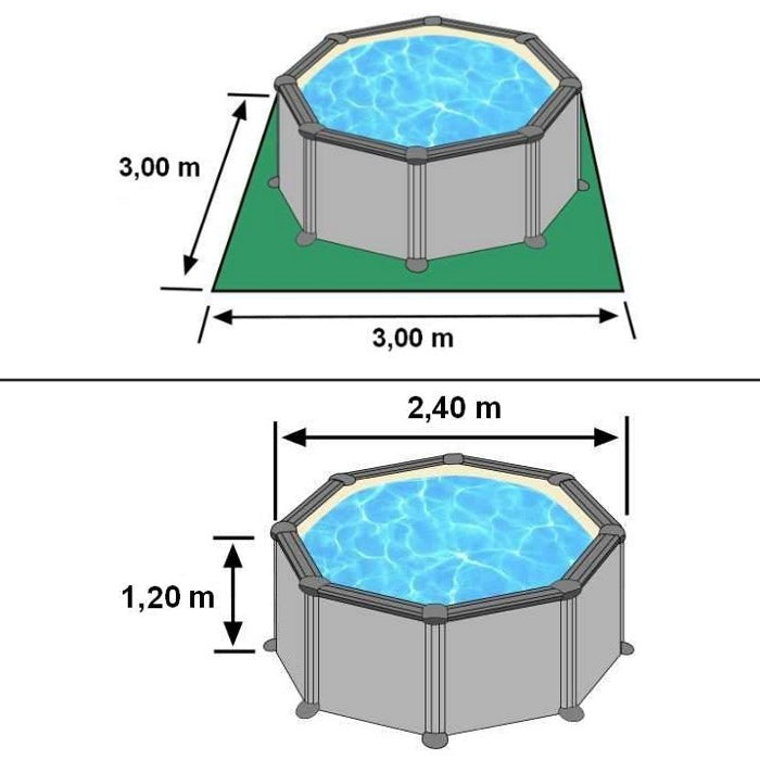 Piscina fuoriterra Grè FINLANDIA, fantasia Nordic ø 240 X H 120, filtro SABBIA misure
