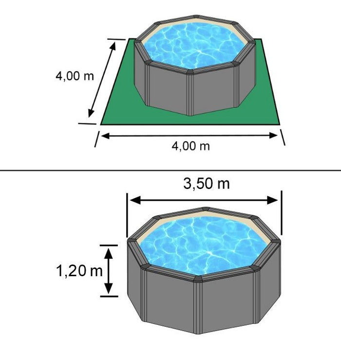 Piscina fuoriterra Grè FINLANDIA, fantasia Nordic ø 350 X H 120, filtro SABBIA ingombri