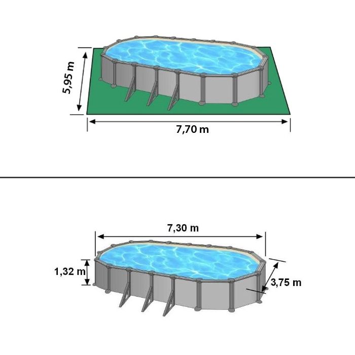 Piscina fuoriterra Grè GROENLANDIA, fantasia Nordic 730X375XH132, filtro SABBIA misure ed ingombro