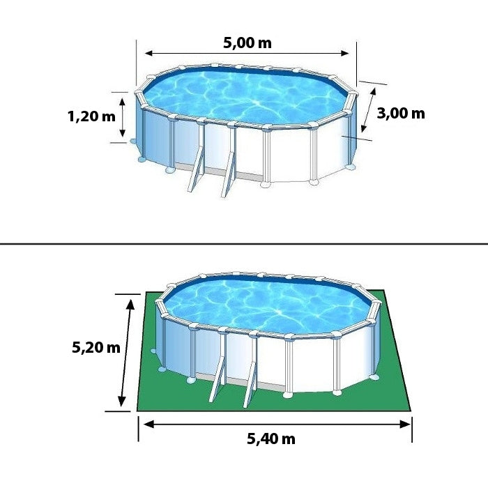 FIDJI - 500 x 300 x h120 cm - filtro SABBIA - piscina fuoriterra rigida in acciaio colore bianco Dream Pool - Grè ingombro