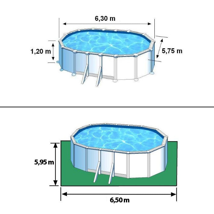 FIDJI - 610 x 375 x h120 cm - filtro SABBIA - piscina fuoriterra rigida in acciaio colore bianco Dream Pool - Grè ingombri