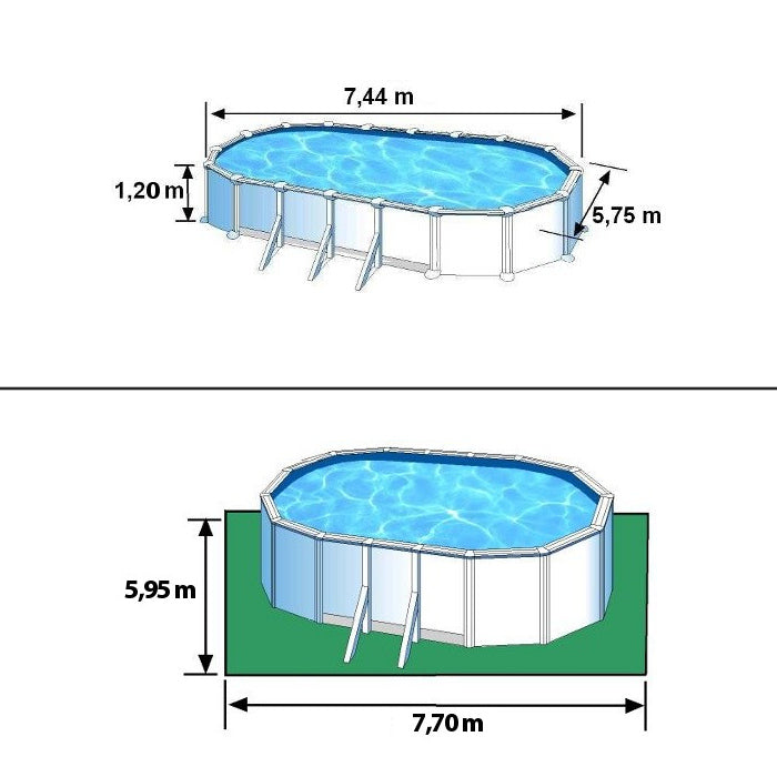 FIDJI - 730 x 375 x h120 cm - filtro SABBIA - piscina fuoriterra rigida in acciaio colore bianco Dream Pool - Grè ingombro