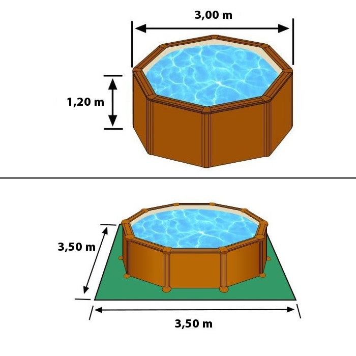 SICILIA Ø 300 x h 120 - filtro cartuccia - Piscina fuoriterra rigida in acciaio fantasia legno Dream Pool - Grè ingombri