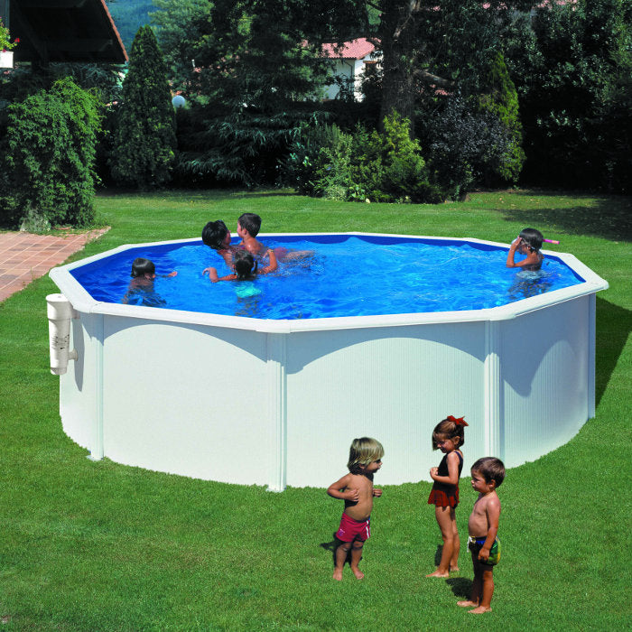 BORA BORA - Ø 350 x h120 cm - filtro CARTUCCIA - Piscina fuoriterra rigida in acciaio colore bianco Dream Pool - Grè ambientata