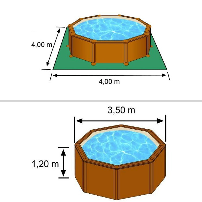 SICILIA Ø 350 x h 120 - filtro cartuccia - Piscina fuoriterra rigida in acciaio fantasia legno Dream Pool - Grè ingombri