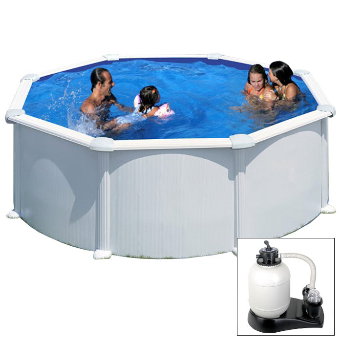 ATLANTIS- Ø 350 x h132 cm - filtro SABBIA - piscina fuoriterra rigida in acciaio colore bianco Dream Pool - Grè 