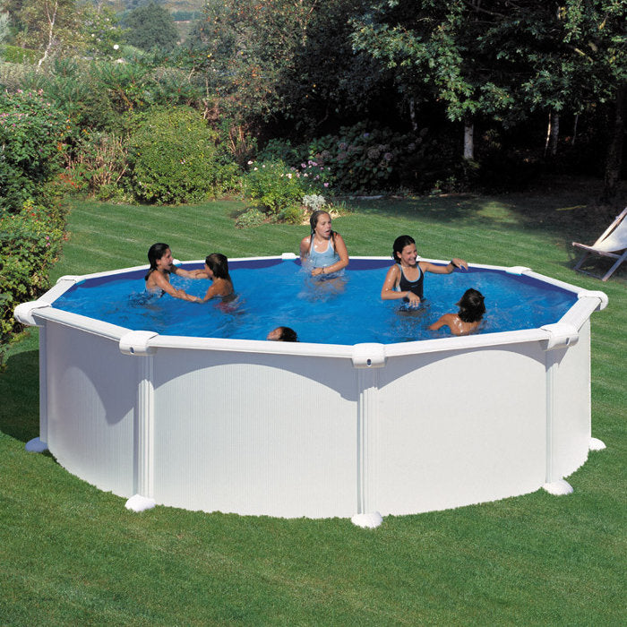 ATLANTIS- Ø 460 x h132 cm - filtro SABBIA - piscina fuoriterra rigida in acciaio colore bianco Dream Pool - Grè ambientata